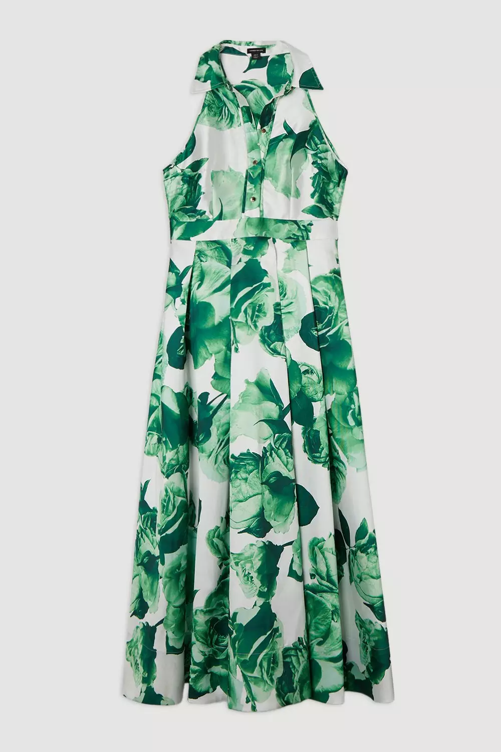 特価【Karen Millen】ローズ ツイル 襟 マキシ ドレス グリーン Rose Print Twill Collared Maxi Dress | Karen Millen
