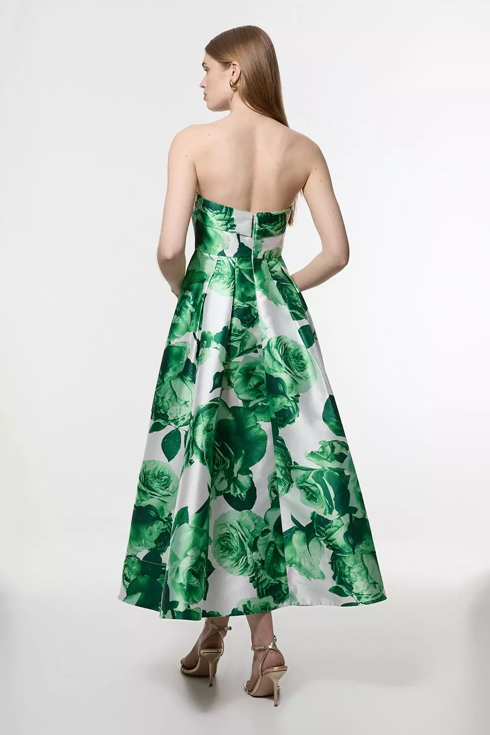 Green Rose Twill Maxi Split Prom Dress | Karen Millen
