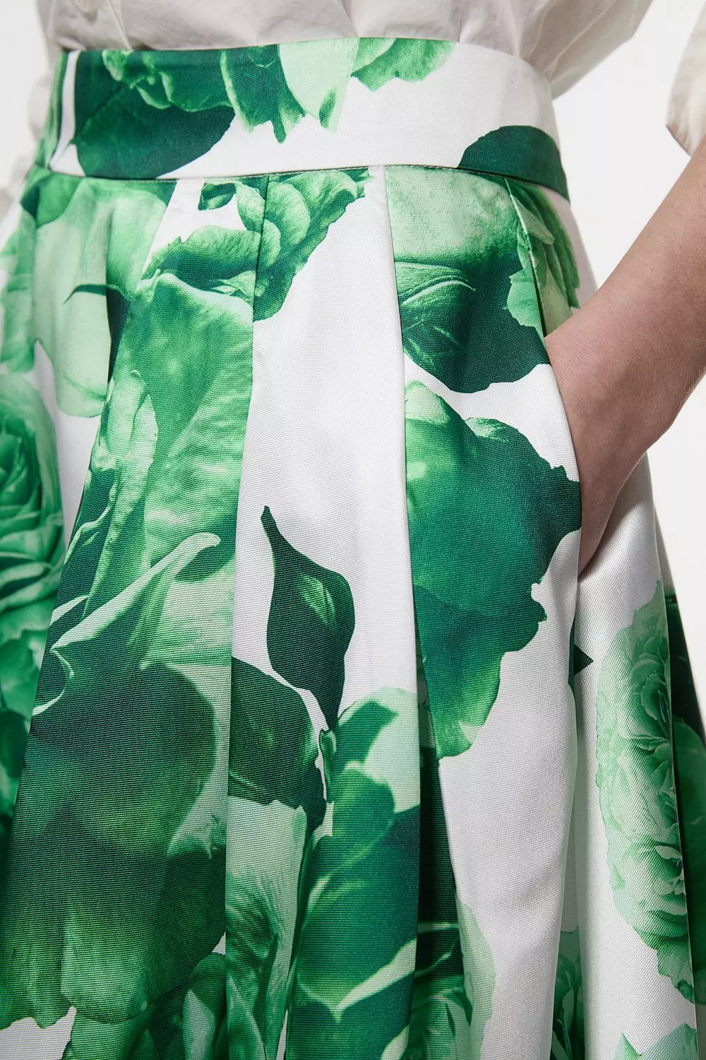 Karen Millenグリーンローズツイル織りプロムスカート Green Rose Twill Woven Prom Skirt | Karen Millen