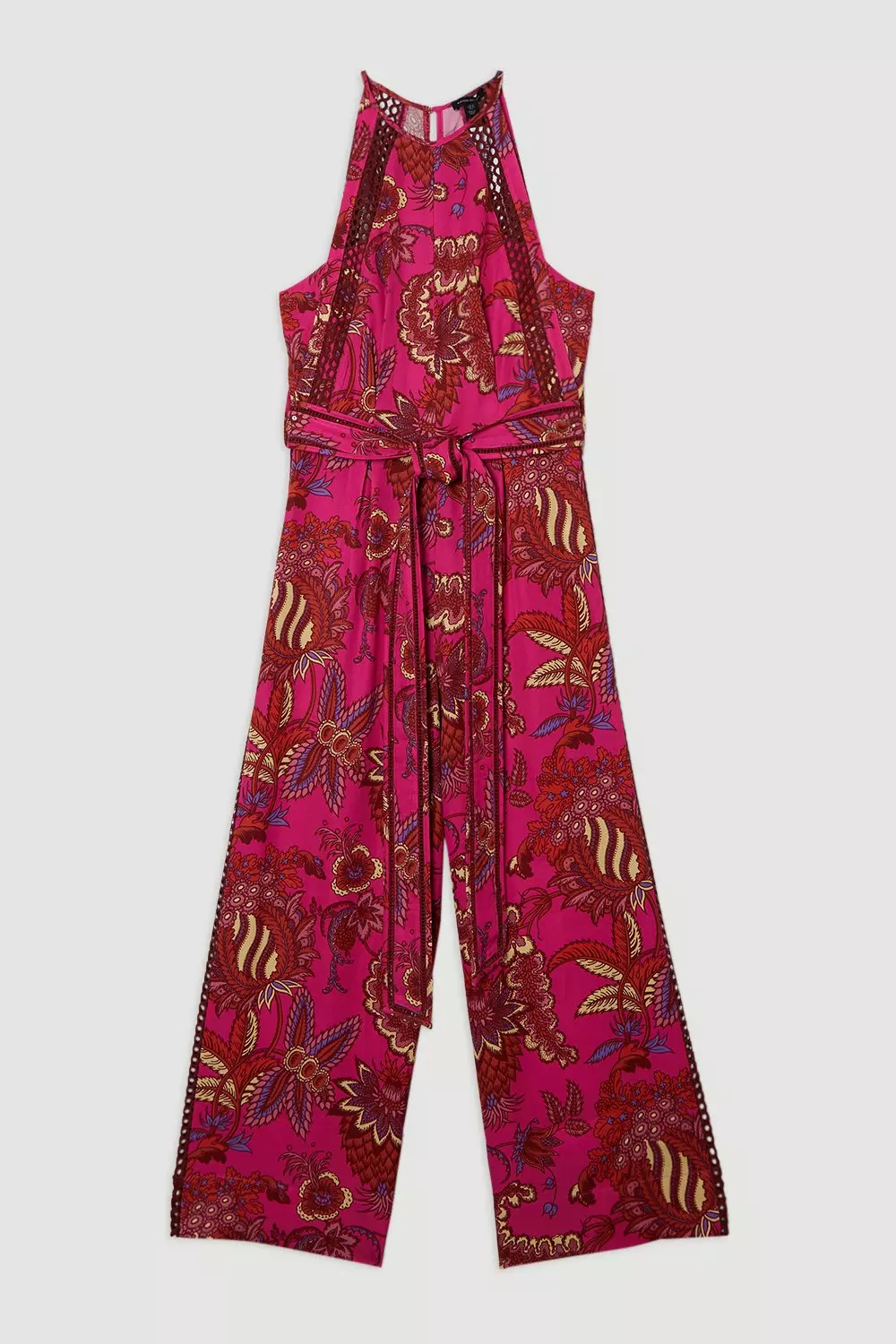 Viscose Floral Print Linen Lace Trim Insert Woven Halter