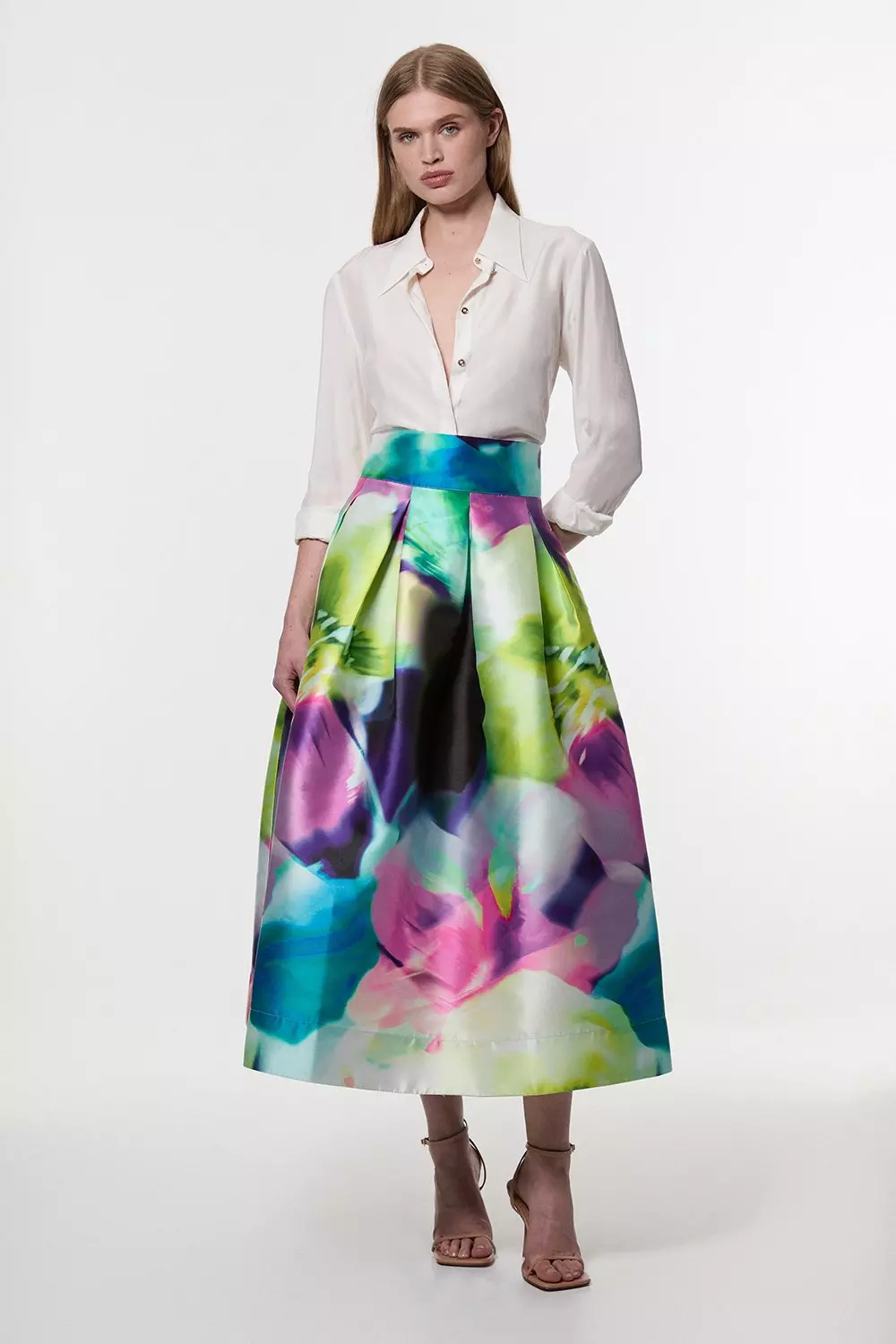 【Karen Millen】花柄シルクコットン織りプロムスカート Floral Twill Woven Prom Skirt | Karen Millen