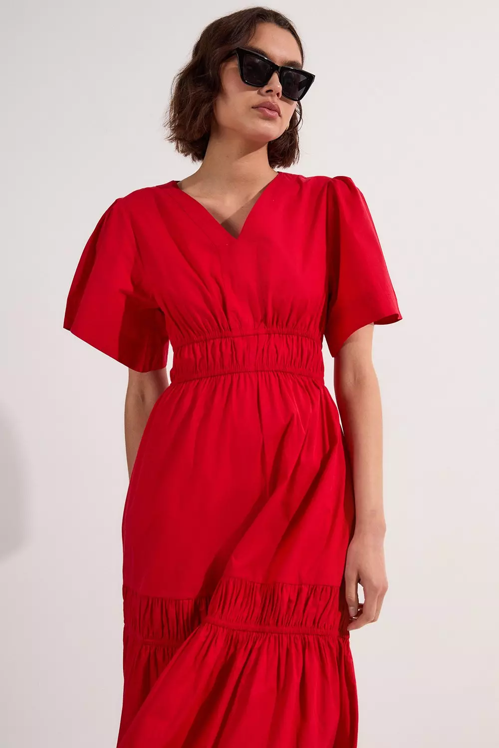 Shirred Cotton Tiered Woven Maxi Dress | Karen Millen