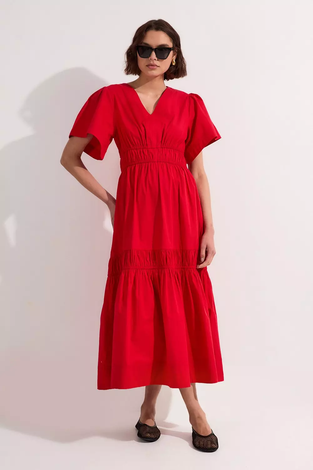 ★Karen Millen★ シャーレッドコットンティアードマキシドレス Shirred Cotton Tiered Woven Maxi Dress | Karen Millen