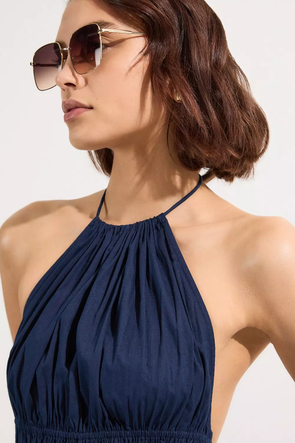 Shirred Cotton Tiered Halter Neck Woven Maxi Dress | Karen