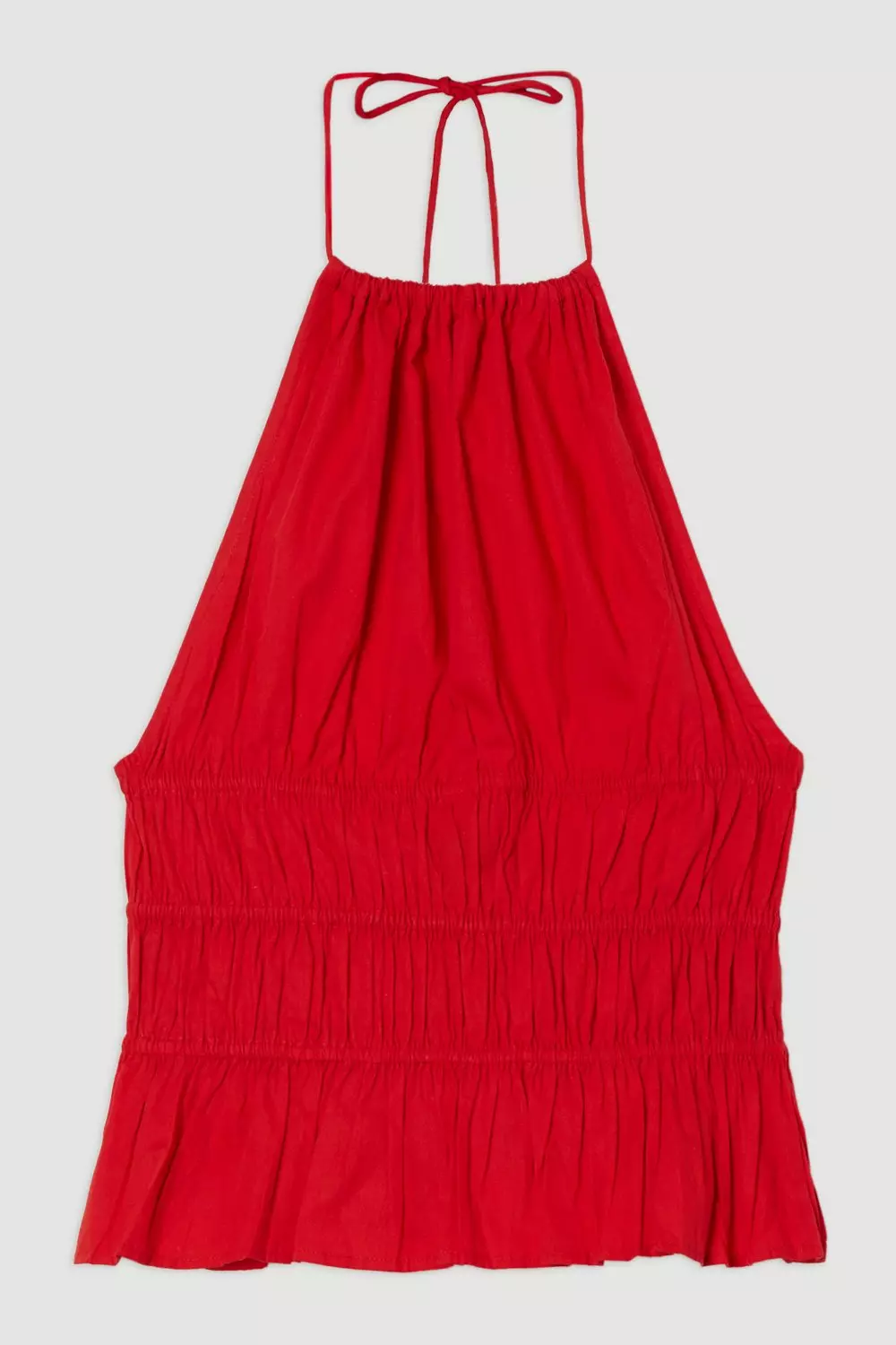 Shirred Cotton Tiered Halter Neck Woven Top | Karen Millen