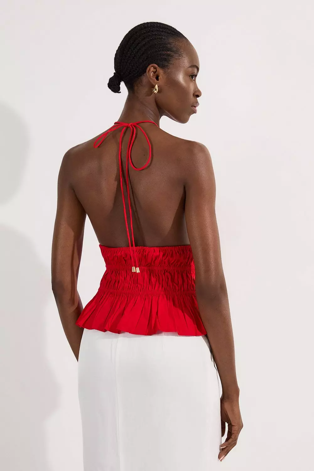 Shirred Cotton Tiered Halter Neck Woven Top | Karen Millen