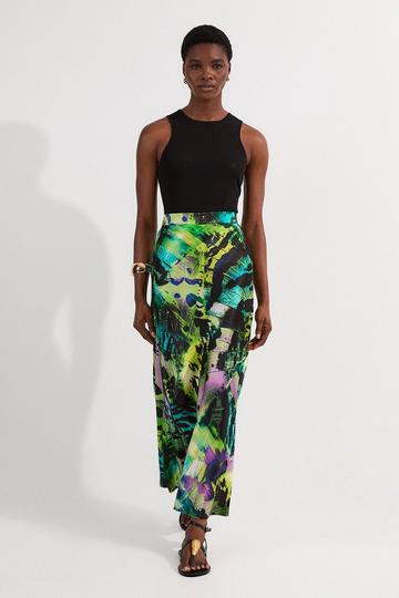 Butterfly Viscose Satin Maxi Skirt multi