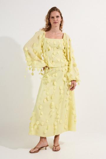 Applique Balloon Sleeve Woven Top yellow