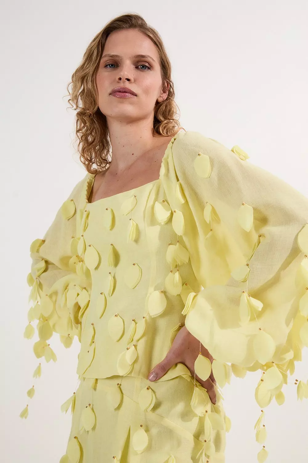 Applique Balloon Sleeve Woven Top | Karen Millen