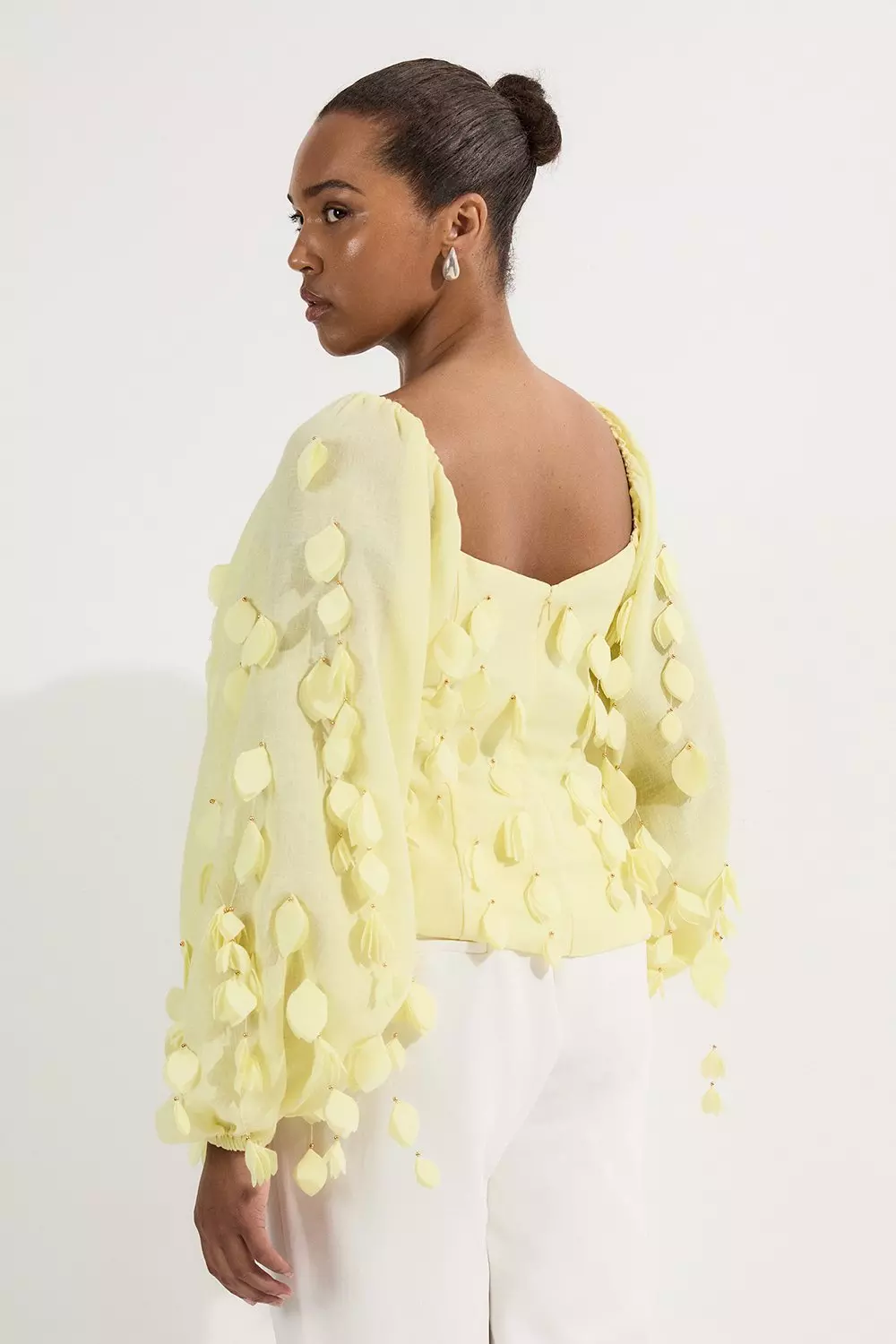 Plus Size Applique Balloon Sleeve Woven Top | Karen Millen