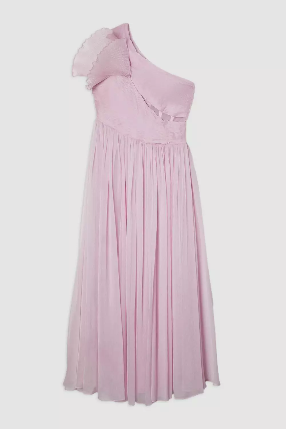 Pink Digital Ophelia Crinkle Georgette Fine Pleated One Shoulder Woven Maxi Dress alternative image