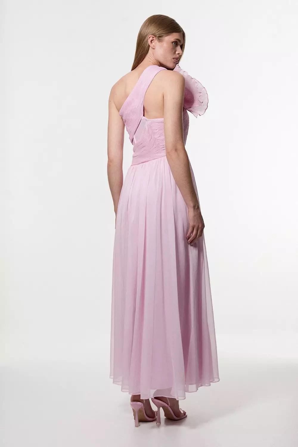 Pink Digital Ophelia Crinkle Georgette Fine Pleated One Shoulder Woven Maxi Dress alternative image