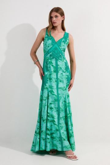 Burnout Tropical Embellished Deep V Woven Maxi Dress aqua
