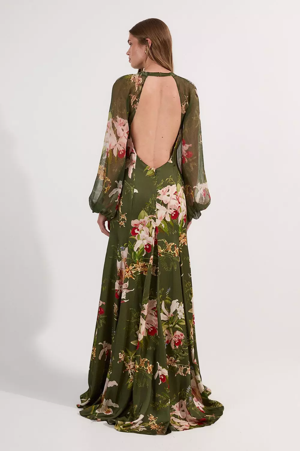 安心追跡【KAREN MILLEN】オープンバック ガーデン マキシドレス Garden Floral Viscose Georgette Satin Mix Maxi Dress | Karen