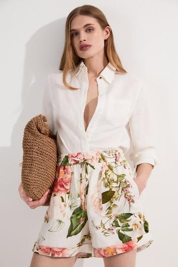 Linen Viscose Floral Woven Short floral