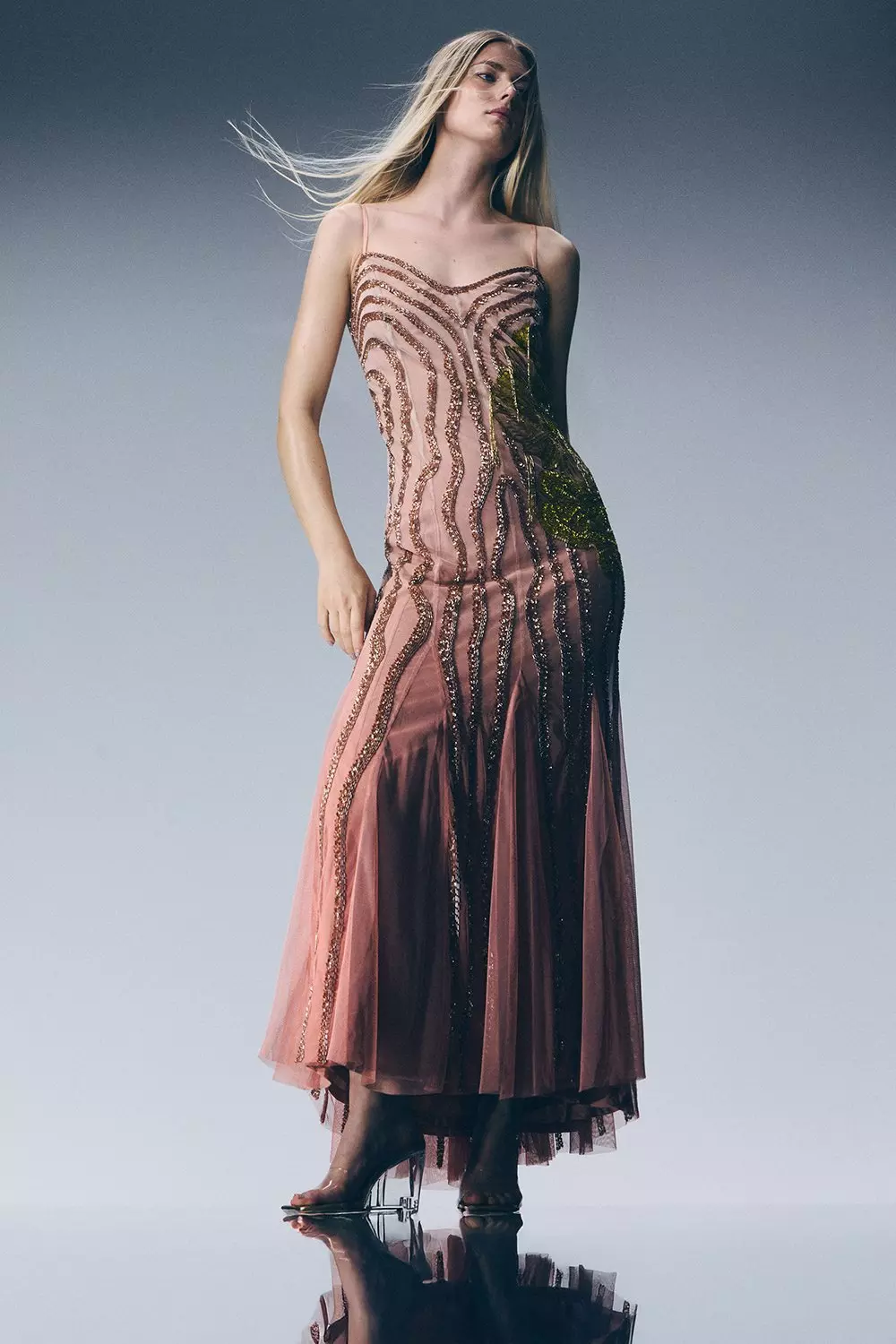 【KAREN MILLEN】Digital Ophelia☆オーガンジーフィットドレス Digital Ophelia Printed Organza Fishtail Corset Maxi Dress