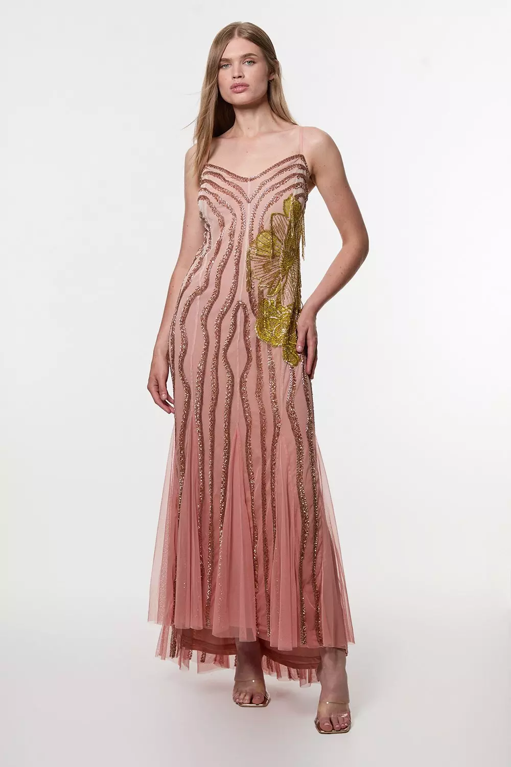 Digital Ophelia Ombre Beaded Strapless Woven Maxi Dress