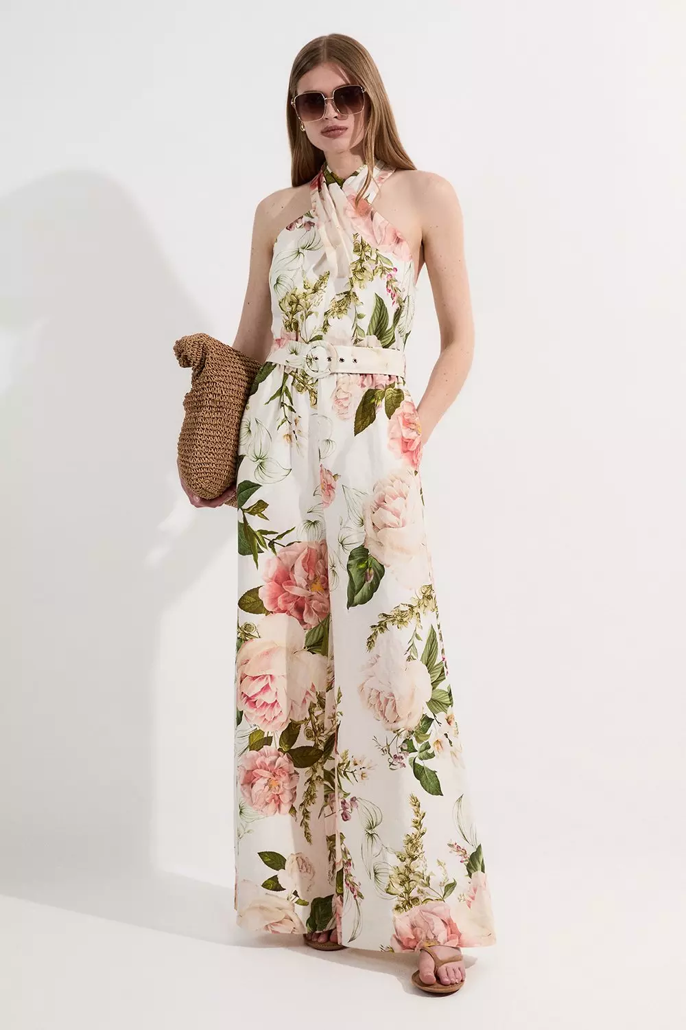 ★Karen Millen コットンブロダリーホルター 魅惑的マキシ★ Cotton Sateen Utility Pocket Belted Playsuit | Karen Millen