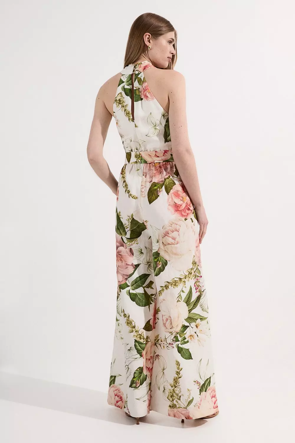 Linen Viscose Cross Front Woven Belted Jumpsuit | Karen Millen