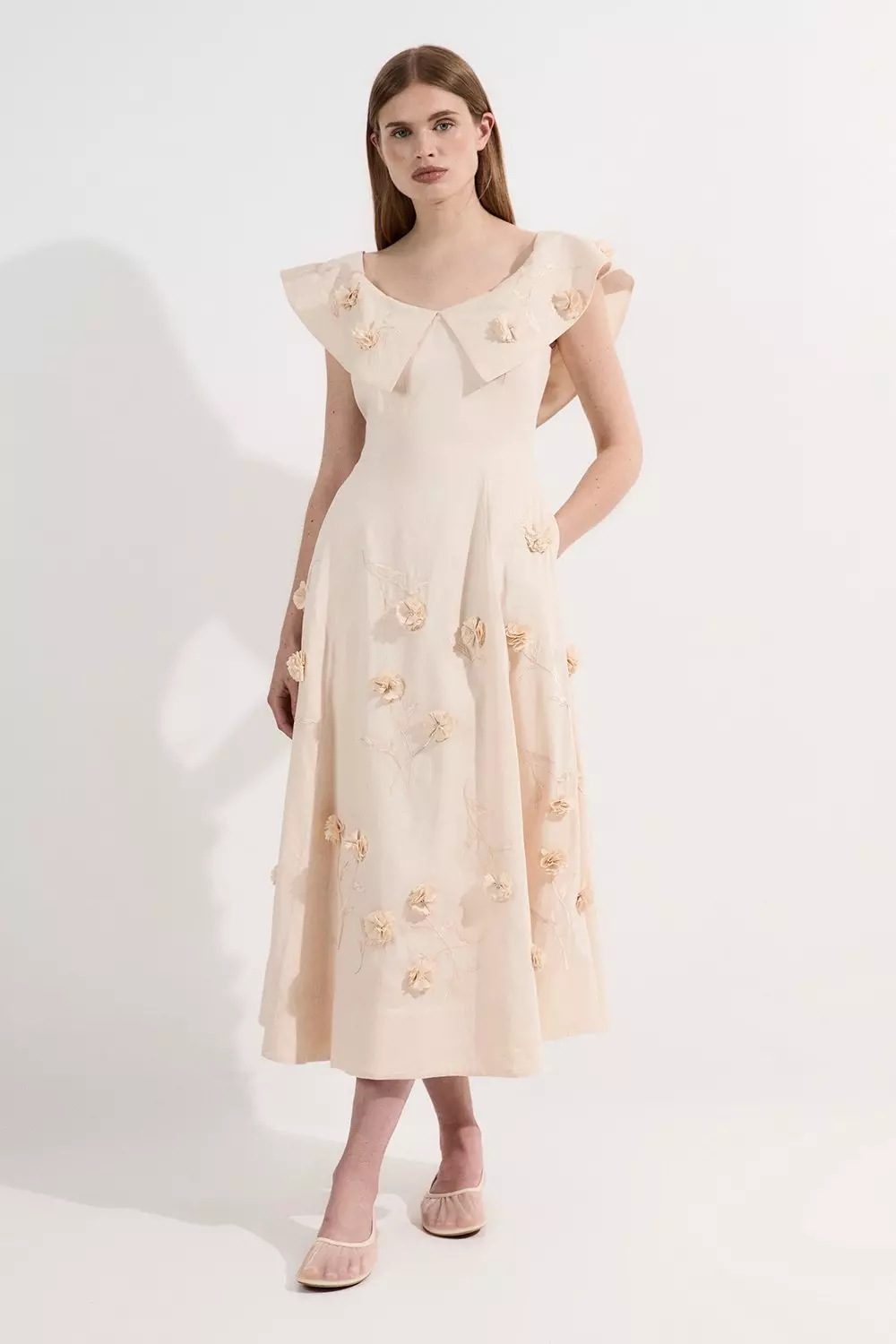 【KAREN MILLEN】ビスコースリネントップステッチ織り スカート Karen Millen X Rui Jiang Petite Wild Rose Garden Border Silk