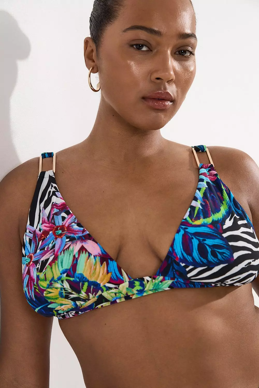 Plus Size Tropical Floral Plunge Bikini Top | Karen Millen