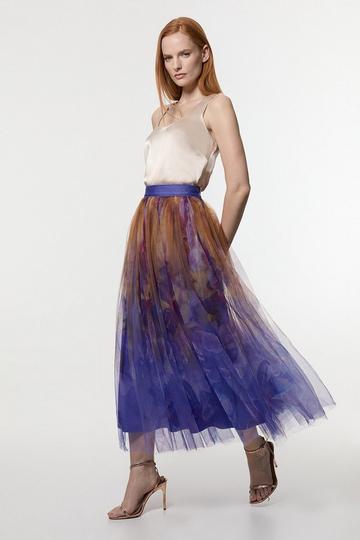 Floral Tulle Woven Maxi Skirt lilac