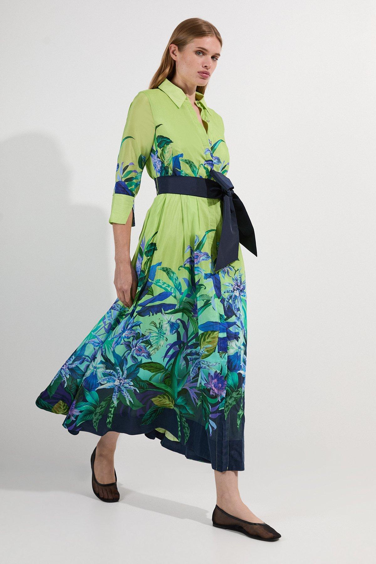 関送込【KAREN MILLEN】クレープケープフルスカートドレス 緑 関送込【KAREN MILLEN】クレープフォーエバープリーツドレス 緑