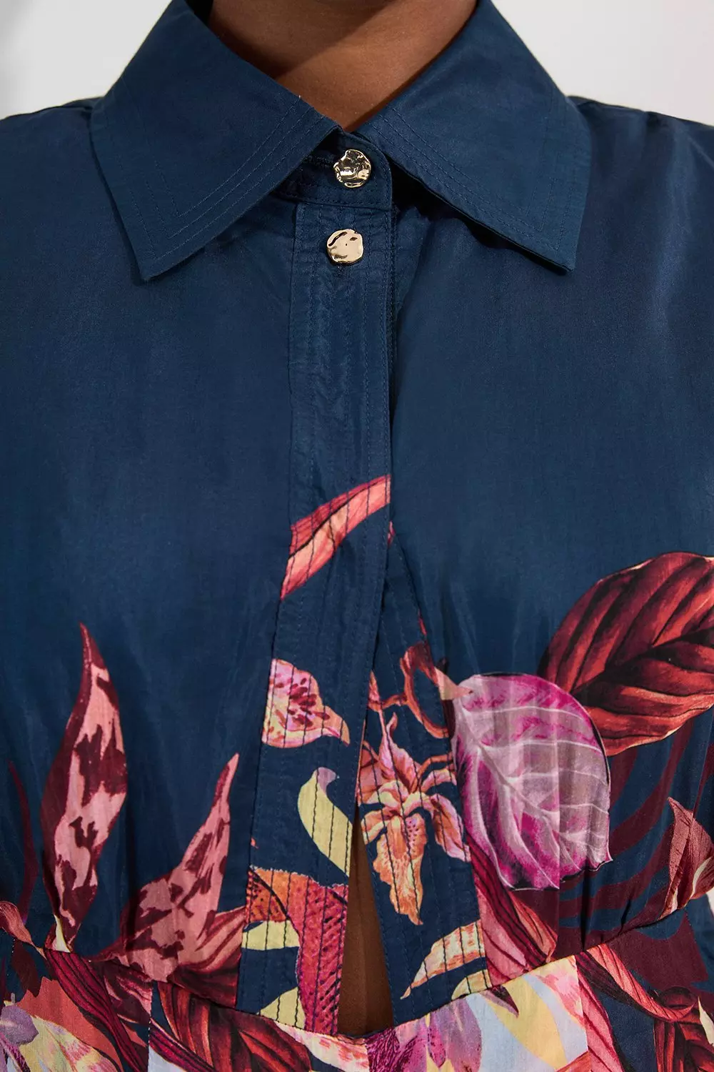 KAREN MILLEN*トロピカルフローラル ハイネックマキシドレス Plus Size Tropical Floral Silk Cotton Woven High Neck Woven