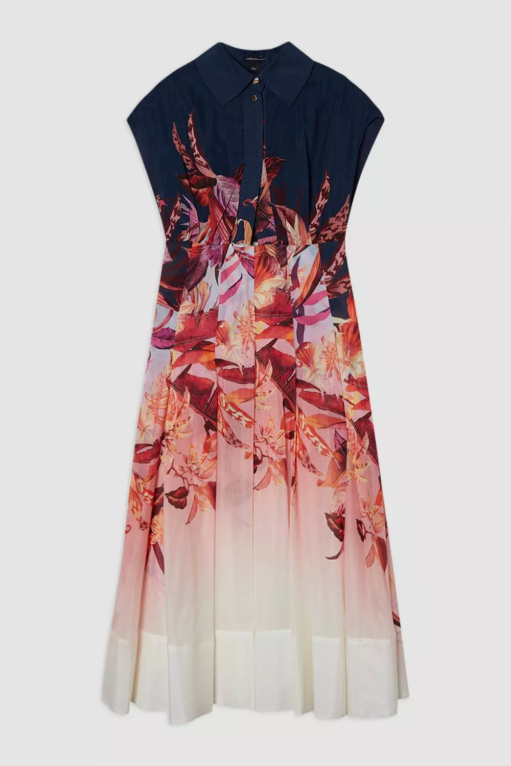 KAREN MILLEN*トロピカルフローラル ハイネックマキシドレス Plus Size Tropical Floral Silk Cotton Woven High Neck Woven