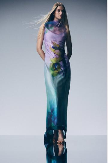 Digital Ophelia Floral Organdie High Neck Maxi Dress floral