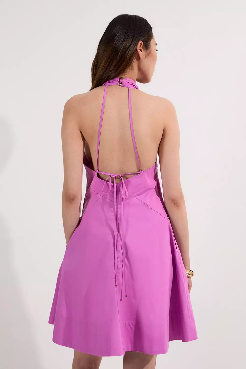 Cotton Ruched Waist Woven Mini Dress | Karen Millen