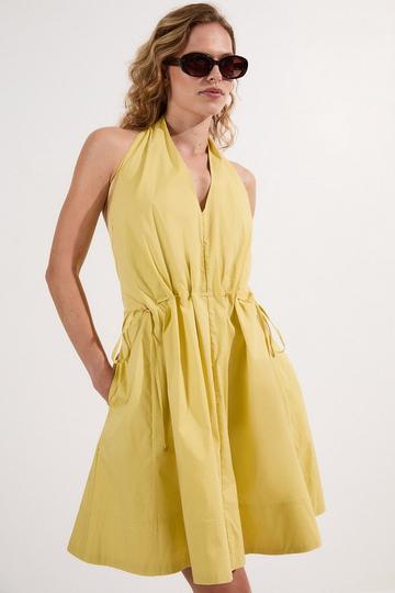Cotton Ruched Waist Woven Mini Dress yellow