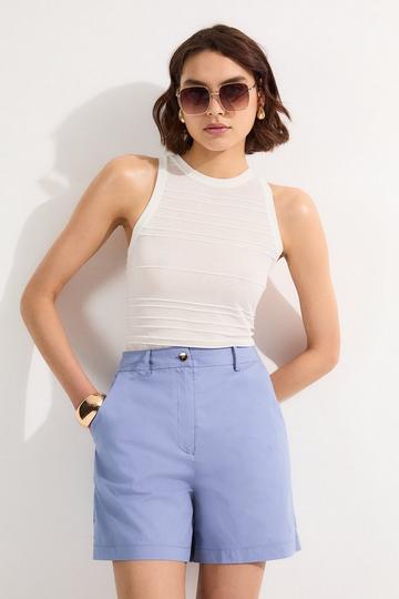 Cotton High Waisted Woven City Short blue