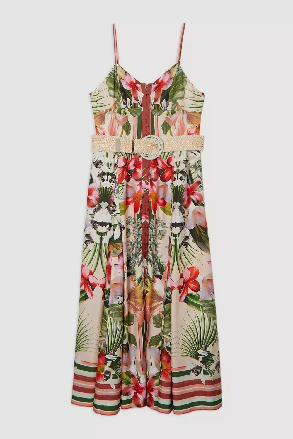Mirrored Viscose Linen Floral Print Woven Maxi Dress With