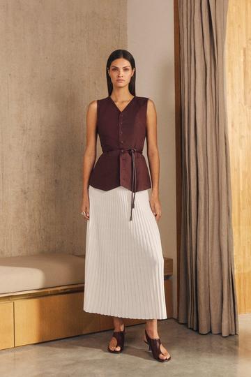 Pleated Rib Knitted Skirt white