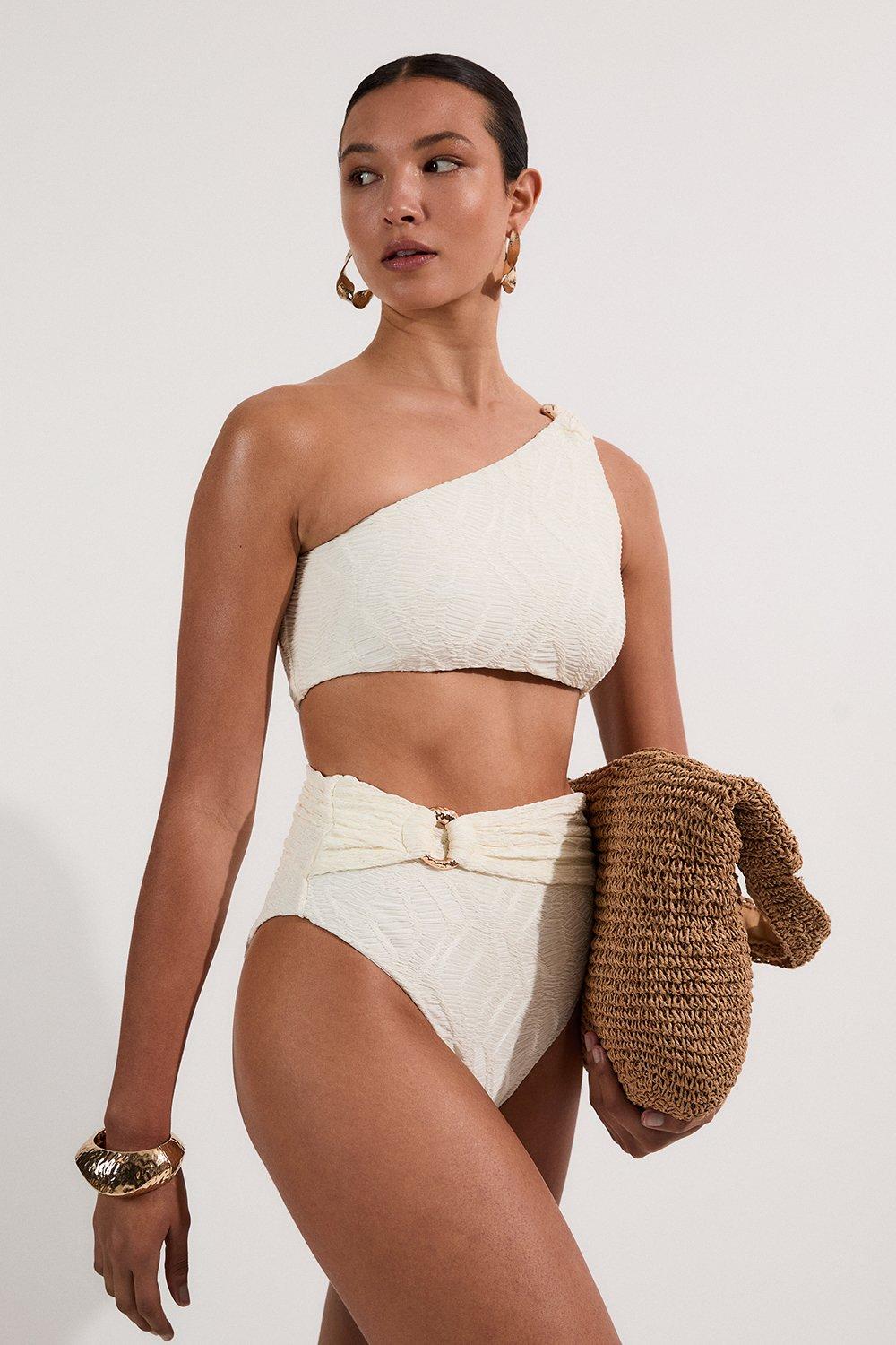 Cream Textured Gold Trim Bikini Bottoms