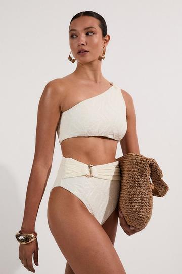 Textured Gold Trim Bikini Bottoms cream