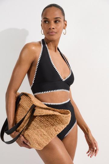 Black Stitch Detail Plunge Bikini Top