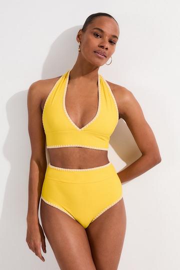 Yellow Stitch Detail Plunge Bikini Top