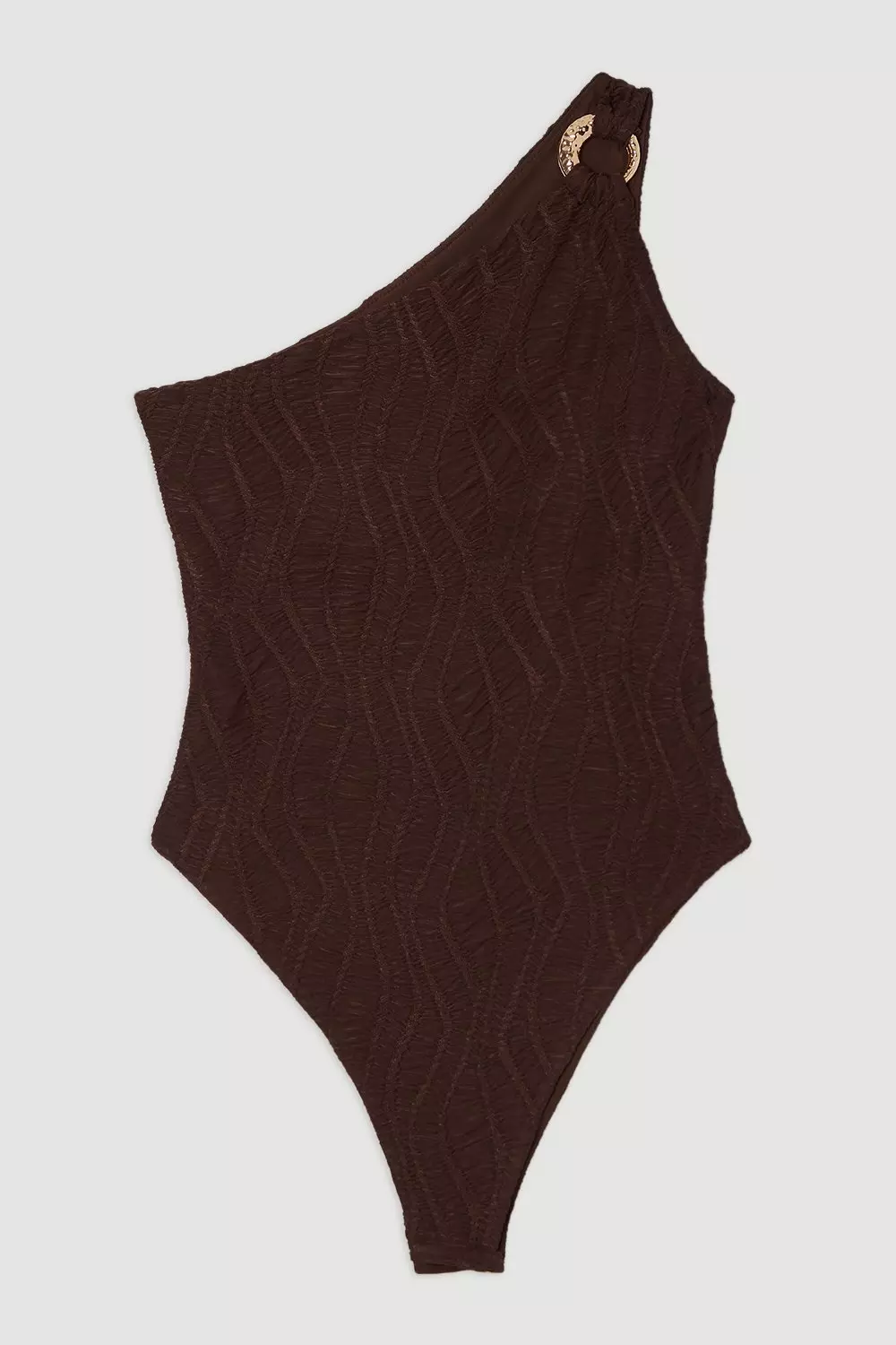 Cream Textured One Shoulder Cut Out Swimsuit alternative image