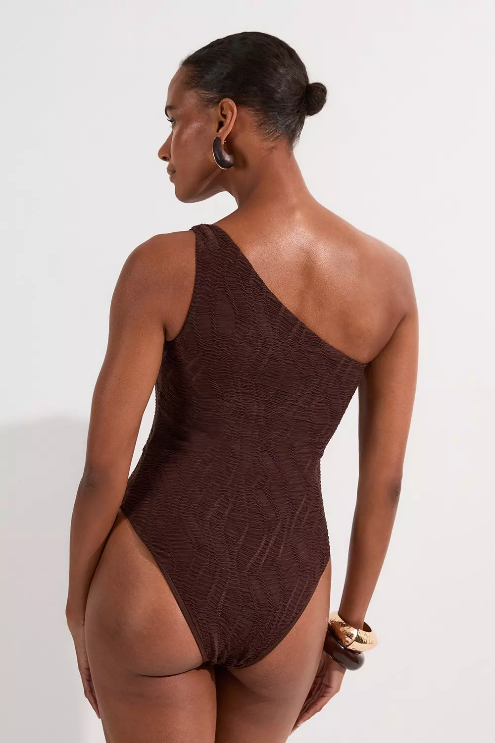Cream Textured One Shoulder Cut Out Swimsuit alternative image