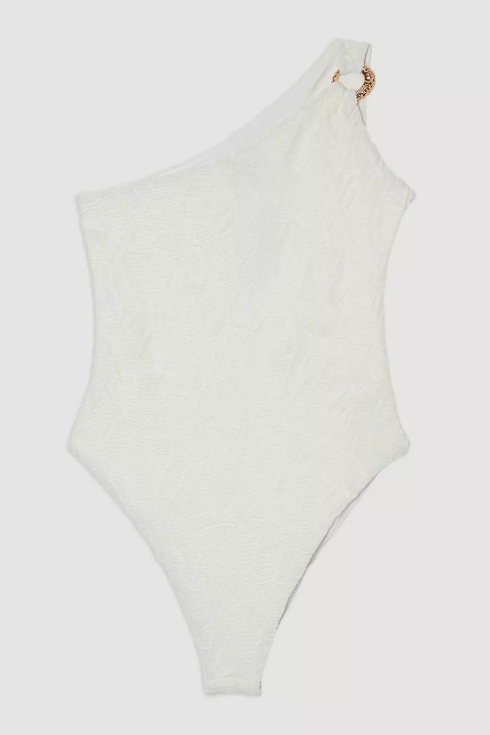 Textured One Shoulder Cut Out Swimsuit | Karen Millen
