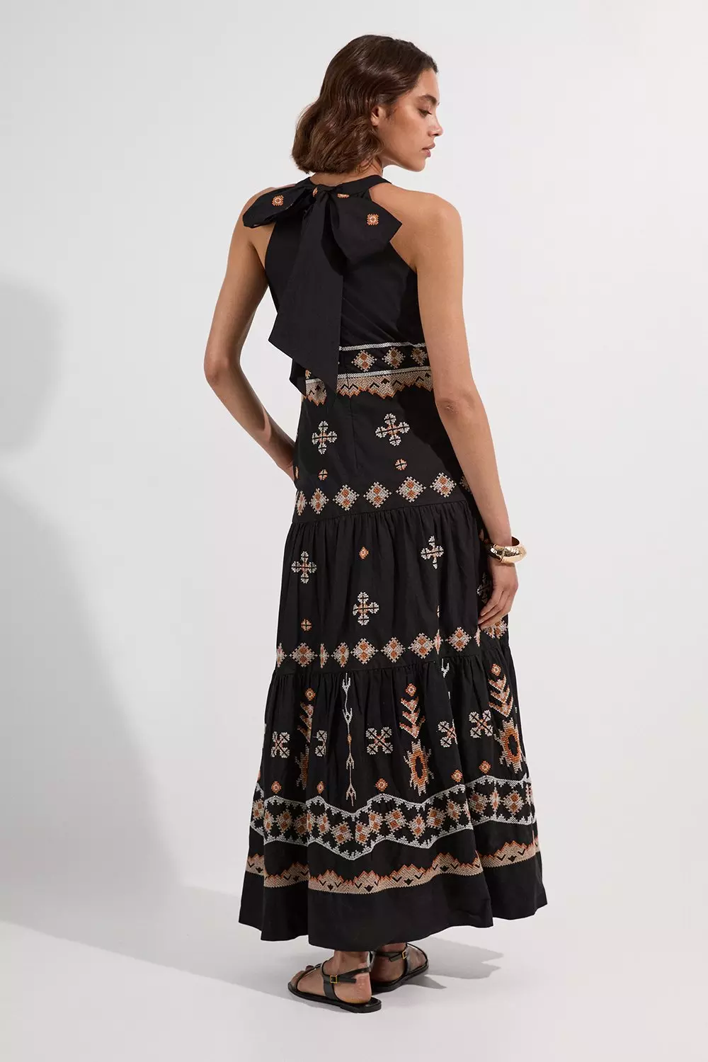 安心追跡【KAREN MILLEN】エンジェルスリーブフローラル柄マキシ Midnight Floral Satin Crepe Woven Angel Sleeve Maxi Dress
