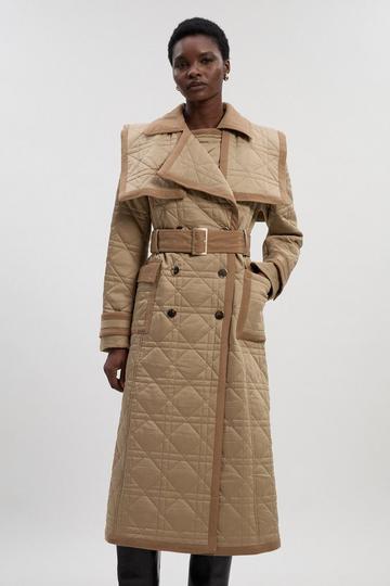 Quilted Padded Cord Mix Trench Coat camel
