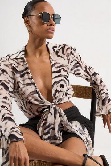 Animal Print Viscose Georgette Beach Wrap Top zebra