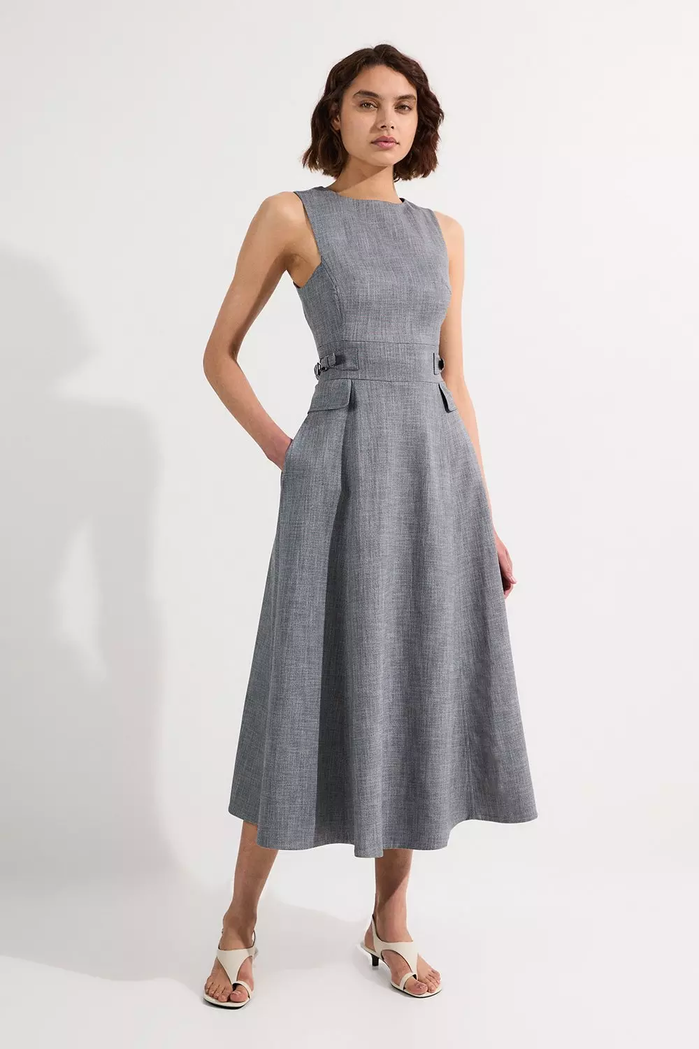 【Karen Millen】英国発！ Tailored Marl Midi Dress バックル bkk25066_navy_xl?$