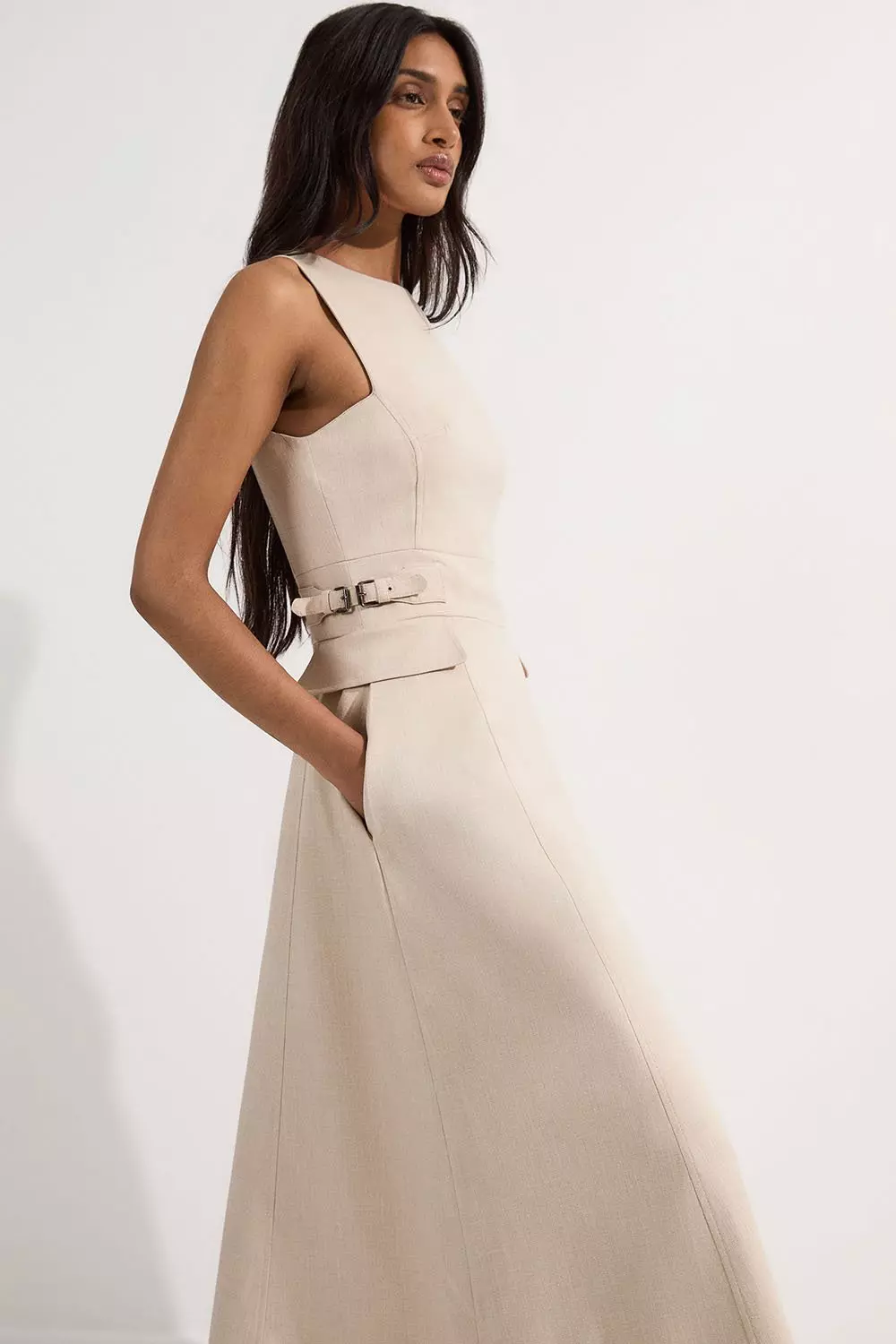 【Karen Millen】英国発！ Tailored Marl Midi Dress バックル bkk25066_neutral_xl?$