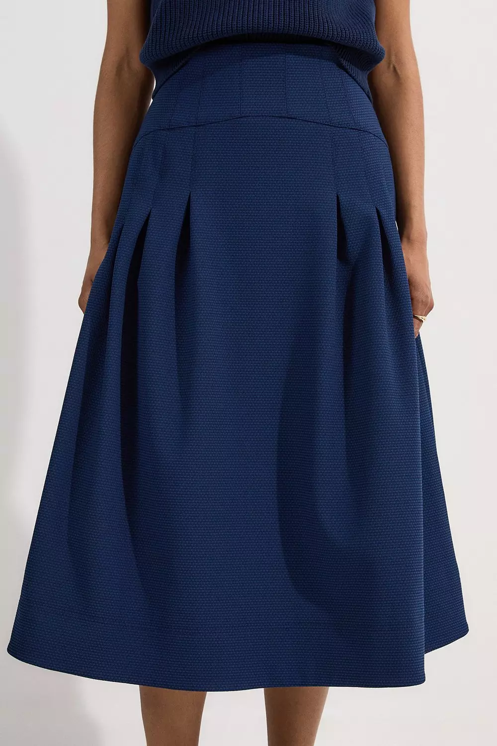 Navy Tailored Textured Full Midi Skirt alternative image