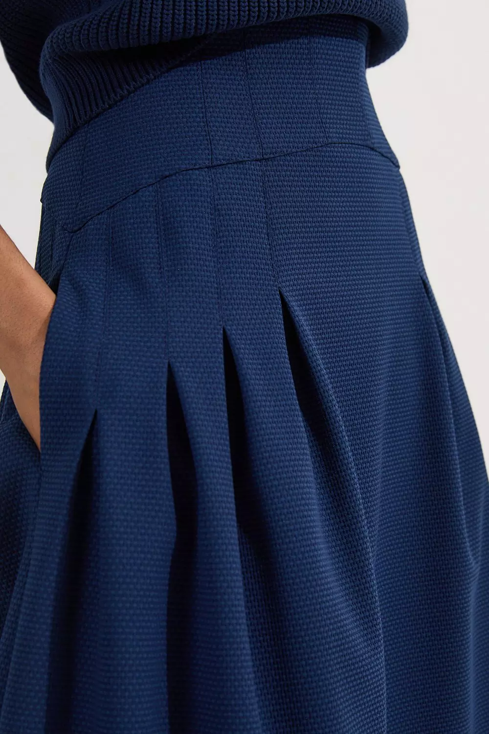 Navy Tailored Textured Full Midi Skirt alternative image
