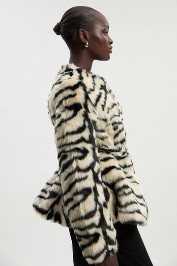Faux Fur Zebra Collarless Coat mono